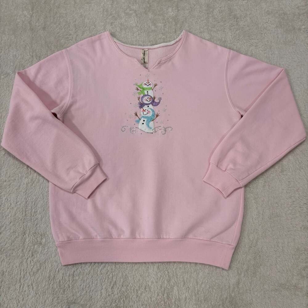 Decorated Originals Womens M Pink Snowman Rhinestone Christmas Sweatshirt